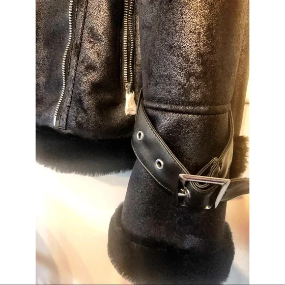 Fur Lined Moto Jacket M | faux fur lined coat  | Vintage Express | NWT - Picture 2 of 8